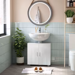 kleankin Bathroom Pedestal Under Sink Cabinet with Adjustable Shelf, White