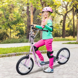 HOMCOM Teen Scooter Children Stunt Scooter W/ 16" Tyres Adjustable Height, Pink