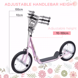 HOMCOM Teen Scooter Children Stunt Scooter W/ 16" Tyres Adjustable Height, Pink