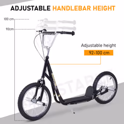 HOMCOM Teen Scooter Children Stunt Scooter W/ 16" Tyres Adjustable Height, Black