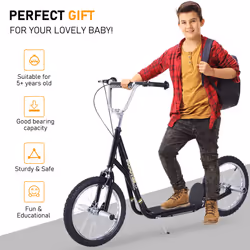 HOMCOM Teen Scooter Children Stunt Scooter W/ 16" Tyres Adjustable Height, Black