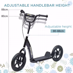 HOMCOM Push Scooter Teen Kids Stunt Bike Ride On with 12" EVA Tyres, Black