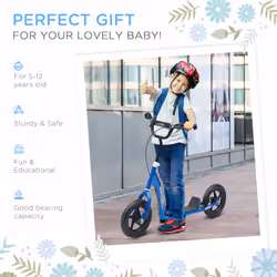 HOMCOM Push Scooter Teen Kids Stunt Bike Ride On with 12" EVA Tyres, Blue