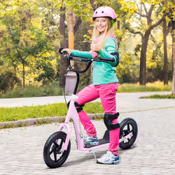 HOMCOM Push Scooter Teen Kids Stunt Bike Ride On with 12" EVA Tyres, Pink