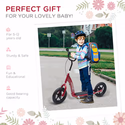 HOMCOM Push Scooter Teen Kids Stunt Bike Ride On with 12" EVA Tyres, Red