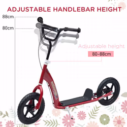 HOMCOM Push Scooter Teen Kids Stunt Bike Ride On with 12" EVA Tyres, Red