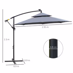 Outsunny 3(m) Cantilever Parasol Hanging Banana Umbrella w/ lights, Grey