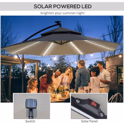 Outsunny 3(m) Cantilever Parasol Hanging Banana Umbrella w/ lights, Grey - Additional view 4