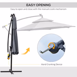 Outsunny 3(m) Cantilever Parasol Hanging Banana Umbrella w/ lights, Grey - Additional view 5