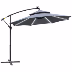 Outsunny 3(m) Cantilever Parasol Hanging Banana Umbrella w/ lights, Grey - Additional view 8