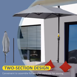 Outsunny 2m Half Garden Parasol Market Umbrella w/ Crank Handle, Base Dark Grey