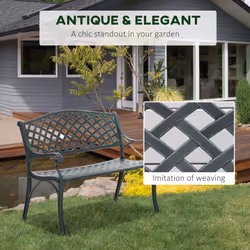 Outsunny Cast Aluminium Garden Bench 2 Seater Antique Park Loveseat, Verdigris