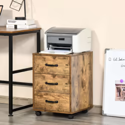 HOMCOM File Cabinet with 3 Drawers, Under Desk Mobile Filing Cabinet Brown