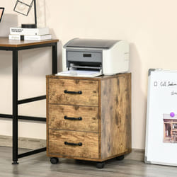 HOMCOM File Cabinet with 3 Drawers, Under Desk Mobile Filing Cabinet Brown