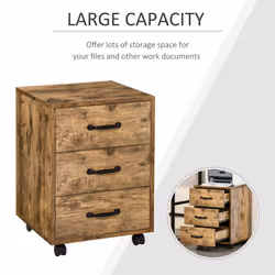 HOMCOM File Cabinet with 3 Drawers, Under Desk Mobile Filing Cabinet Brown