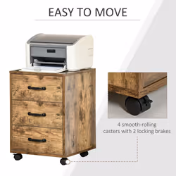 HOMCOM File Cabinet with 3 Drawers, Under Desk Mobile Filing Cabinet Brown