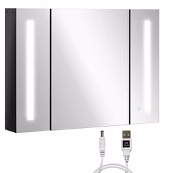 kleankin LED Bathroom Mirror Cabinet with Shelves Wall Mount High Gloss Black - Additional view 8