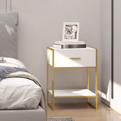 HOMCOM Modern Bedside Table, Nightstand with Drawer Shelf White