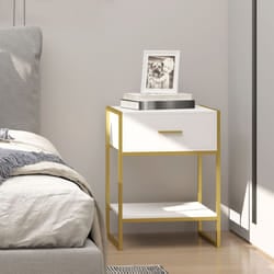 HOMCOM Modern Bedside Table, Nightstand with Drawer Shelf White