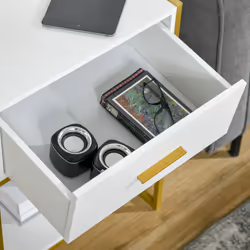 HOMCOM Modern Bedside Table, Nightstand with Drawer Shelf White - Additional view 6