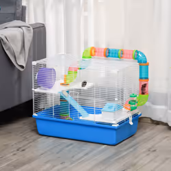 PawHut Hamster Cage w/ Tubes Exercise Wheel, Water Bottle, Food Dish - Blue