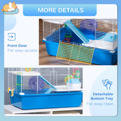PawHut Hamster Cage w/ Tubes Exercise Wheel, Water Bottle, Food Dish -  Blue