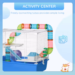 PawHut Hamster Cage w/ Tubes Exercise Wheel, Water Bottle, Food Dish -  Blue - Additional view 4