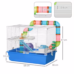 PawHut Hamster Cage w/ Tubes Exercise Wheel, Water Bottle, Food Dish -  Blue - Additional view 7