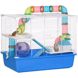 PawHut Hamster Cage w/ Tubes Exercise Wheel, Water Bottle, Food Dish -  Blue - Additional view 8