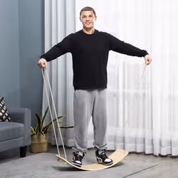 HOMCOM Wood Wobble Board W/ Ropes, Baby Rocker Balance Board for Kids, Adults