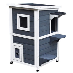PawHut Wood 2-Floor Cat Condo Pet House Kitten Shelter with Window - Gray