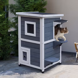 PawHut Wood 2-Floor Cat Condo Pet House Kitten Shelter with Window - Gray