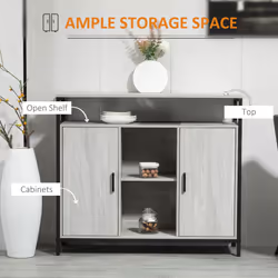 HOMCOM Modern Sideboard Storage Cabinet with Adjustable Shelves Light Grey