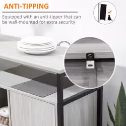 HOMCOM Modern Sideboard Storage Cabinet with Adjustable Shelves Light Grey - Additional view 4