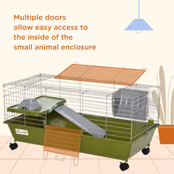 PawHut 89cm Small Animal Cage for Rabbit Guinea Pig w/ Food Dish Green - Additional view 4