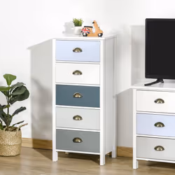HOMCOM Chest of Drawers, 5 Drawer Storage Organizer Unit Bedroom, Blue