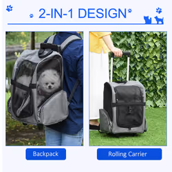 PawHut Pet Travel Backpack Bag Cat Puppy Dog Carrier w/ Trolley and Telescopic