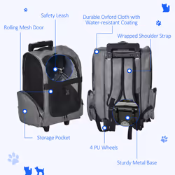PawHut Pet Travel Backpack Bag Cat Puppy Dog Carrier w/ Trolley and Telescopic - Additional view 5