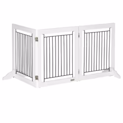 PawHut Foldable Wooden Pet Gate w/ 3 Panels 2 Support Feet for Small Dogs White - Additional view 5