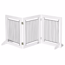 PawHut Foldable Wooden Pet Gate w/ 3 Panels 2 Support Feet for Small Dogs White - Additional view 7