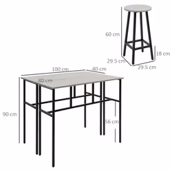 HOMCOM 6-Piece Industrial Bar Table Set, 2 Kitchen Tables with 4 Stools, Grey