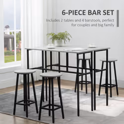 HOMCOM 6-Piece Industrial Bar Table Set, 2 Kitchen Tables with 4 Stools, Grey - Additional view 4