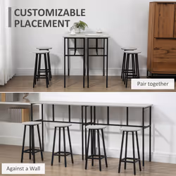 HOMCOM 6-Piece Industrial Bar Table Set, 2 Kitchen Tables with 4 Stools, Grey - Additional view 6