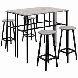HOMCOM 6-Piece Industrial Bar Table Set, 2 Kitchen Tables with 4 Stools, Grey - Additional view 8
