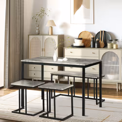 HOMCOM Dining Table Set, Concrete Effect  Table and Chairs for 4 People, Grey