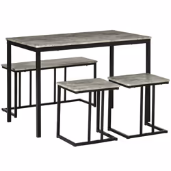 HOMCOM Dining Table Set, Concrete Effect  Table and Chairs for 4 People, Grey - Additional view 8
