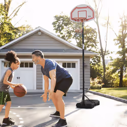 HOMCOM Outdoor Adjustable Basketball Hoop Stand w/ Wheels and Stable Base, Red