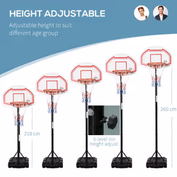 HOMCOM Outdoor Adjustable Basketball Hoop Stand w/ Wheels and Stable Base, Red