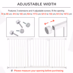 PawHut Adjustable Safety Gate w/ 3 Extensions and Four Adjustable Screws, White - Additional view 5