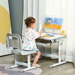 HOMCOM Kids Study Desk and Chair Set w/ USB Lamp, Adjustable Height, Grey